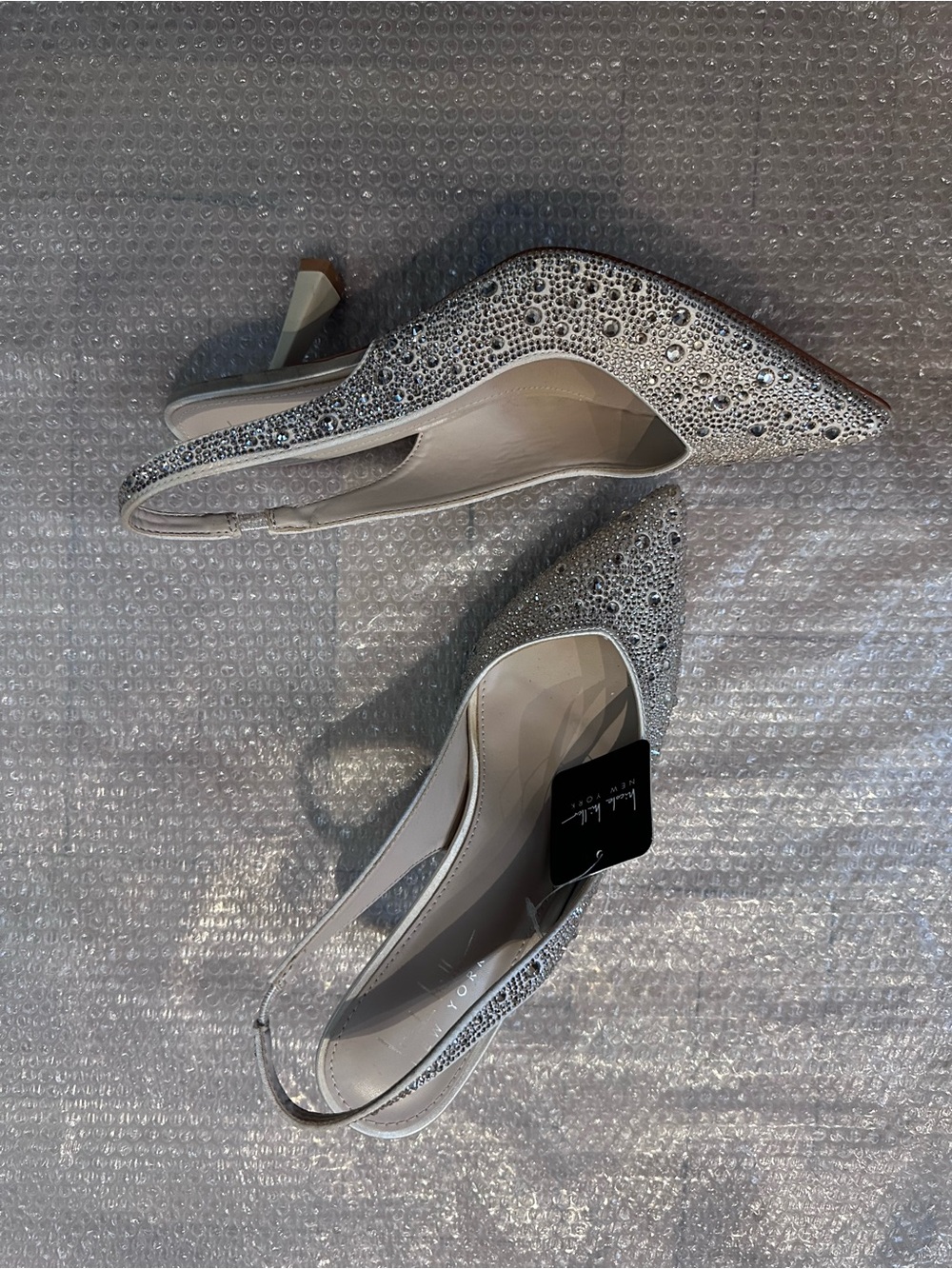 Nicole Miller Silver Rhinestone Pointed Slingback Heels